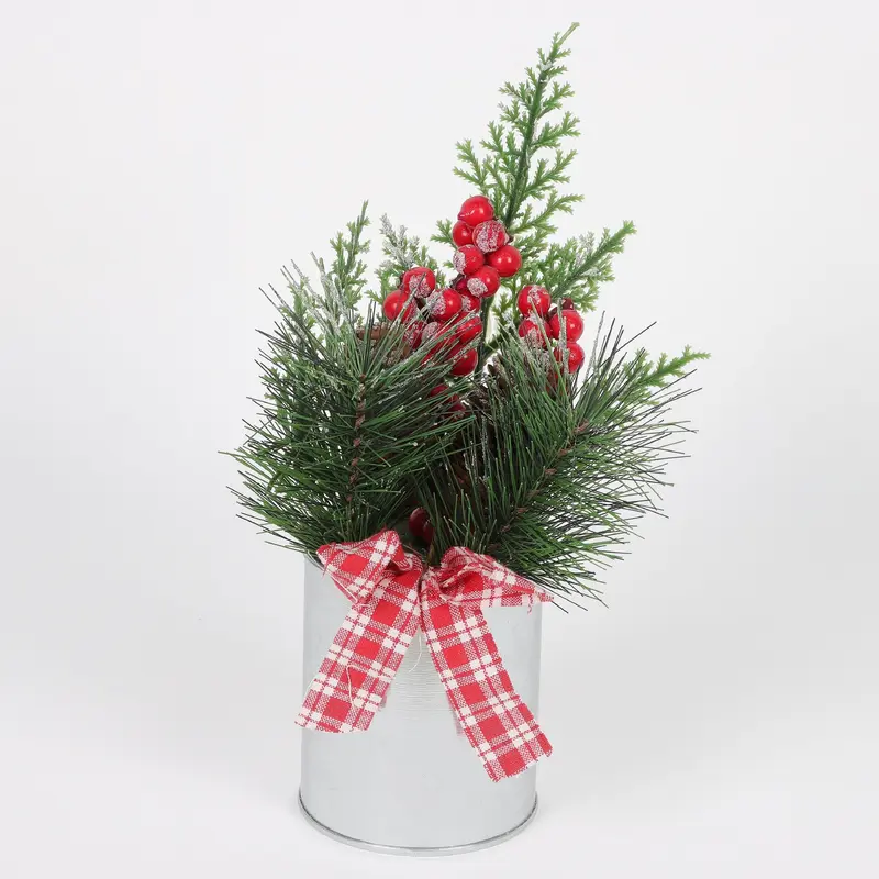 Decorative Red floral arrangements in a metal pot