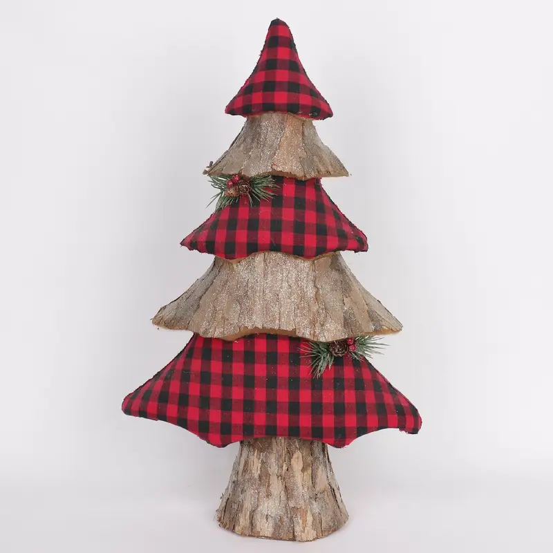 Fabric and wood texturedtabletop tree with glitteredsurface
