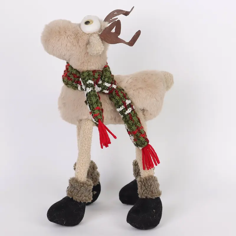 Fluffy moose plush with green scarf
