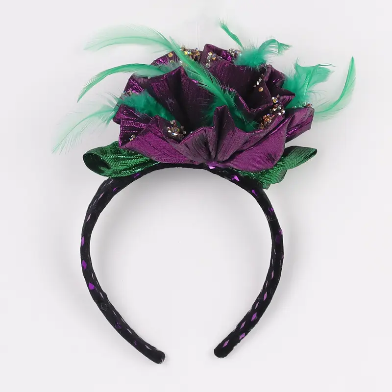 Purple flower with feathers headband