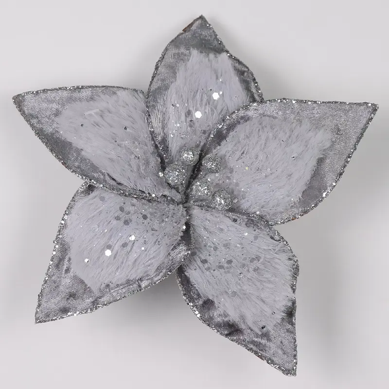 Silver poinsettia clip