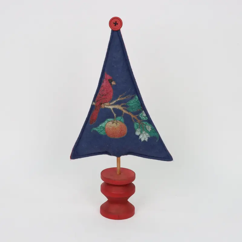 Tabletop Christmas tree with painted bird pattern