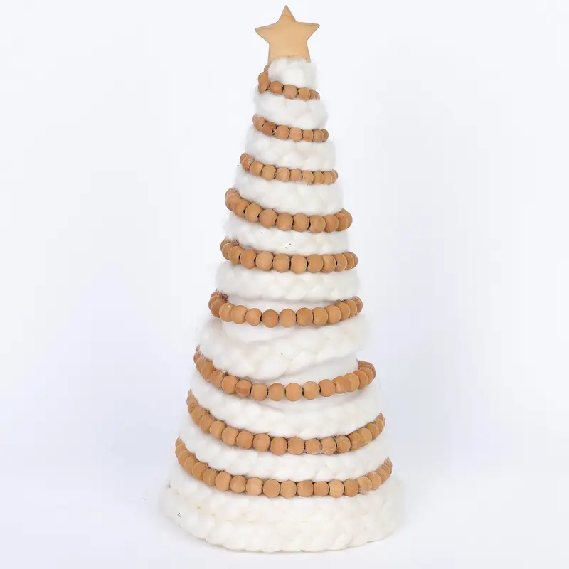 White braided cotton tabletop tree with wooden beads