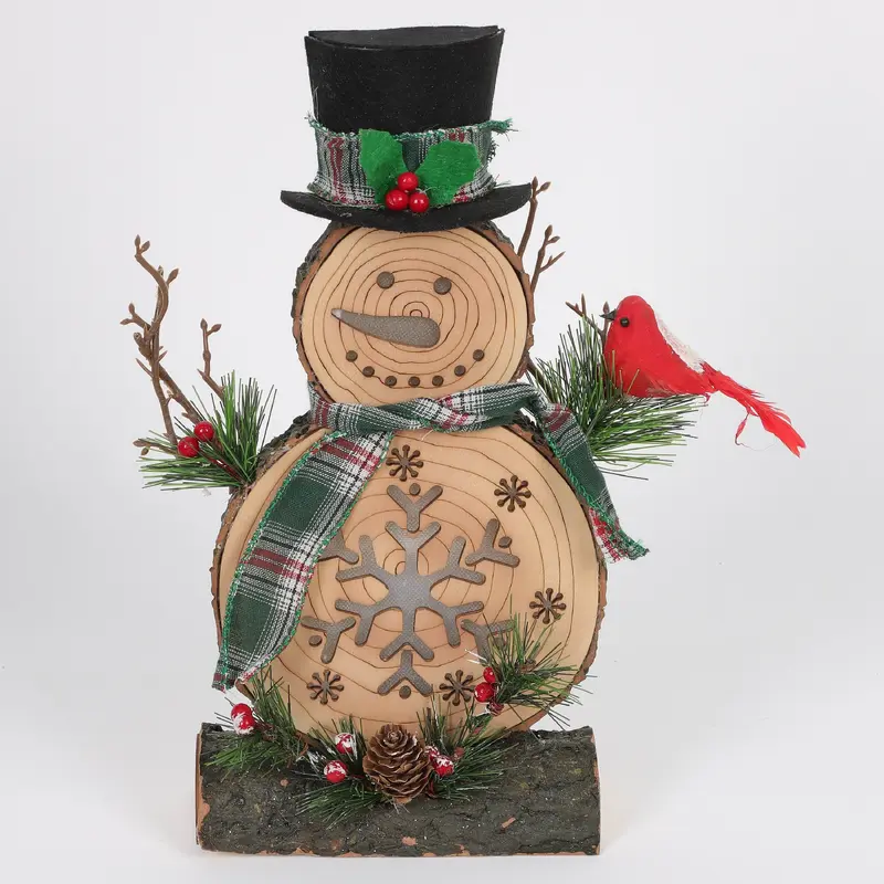 Wooden base with LED lighting snowman
