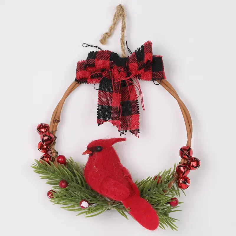 Wreath with red cardinal bird ornament