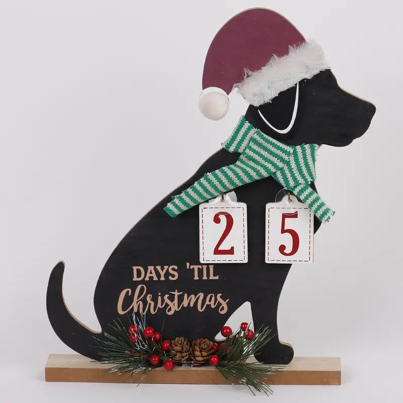 Dog with wooden cubed calendar