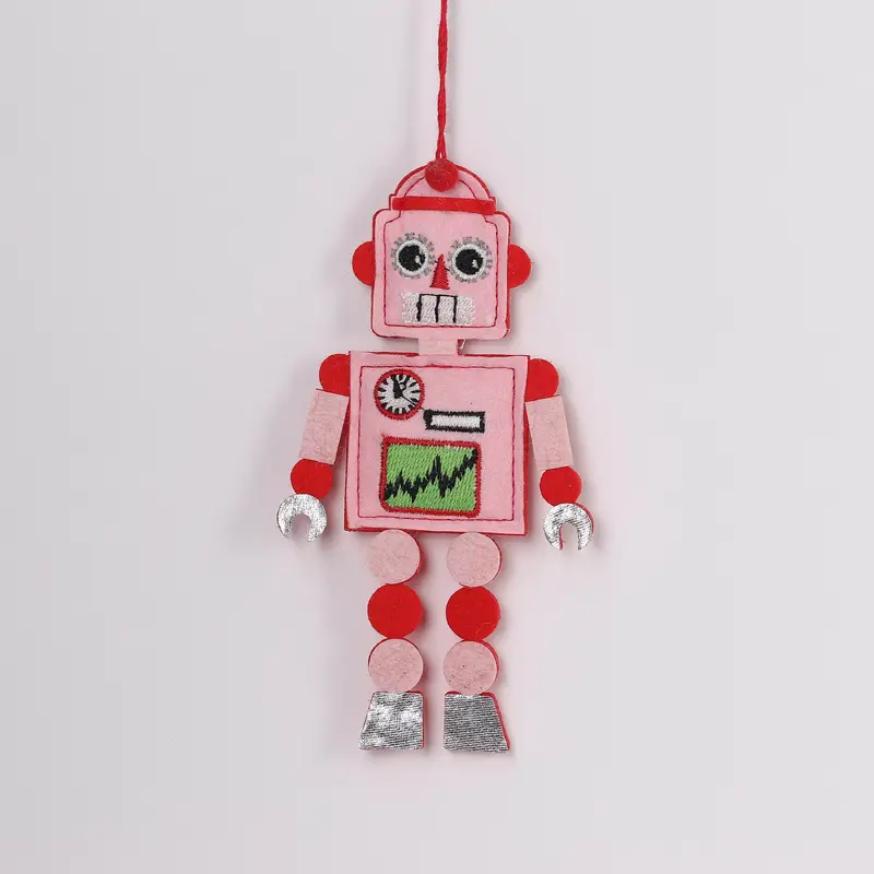 Embroidered pink robot ornament