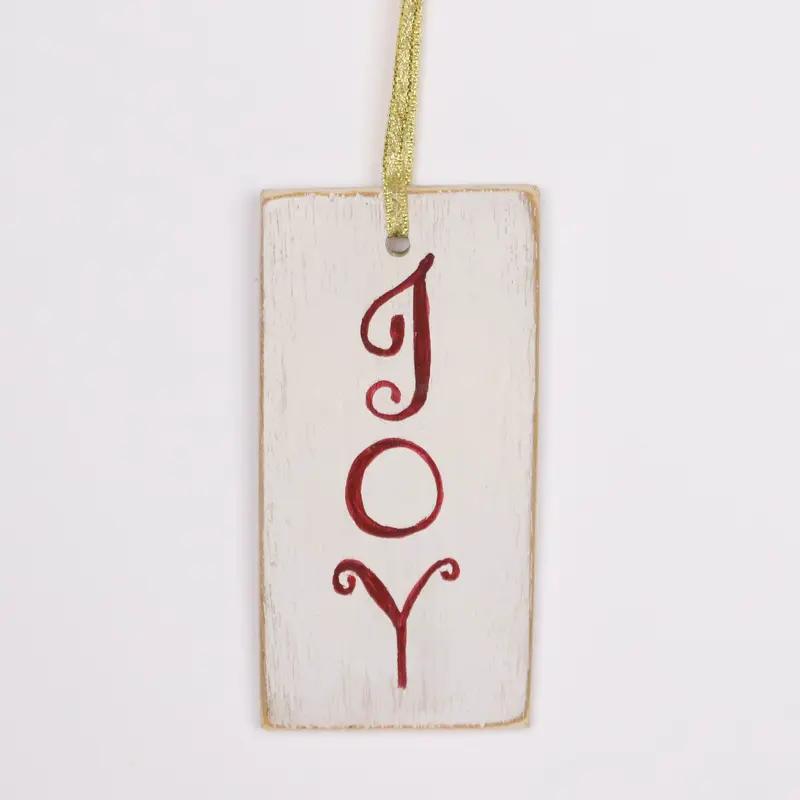 "Joy" white tag ornament