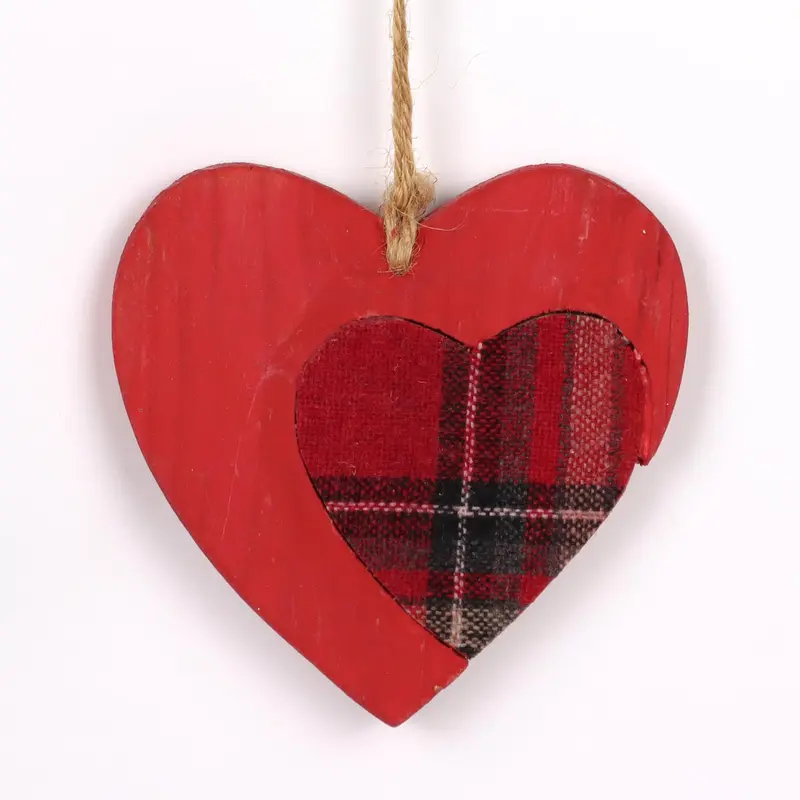 Wood and fabric heart ornament