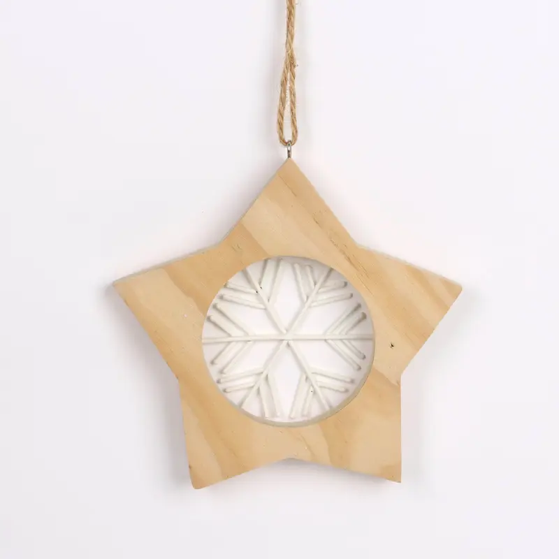 Wooden star with metal snowflake ornament