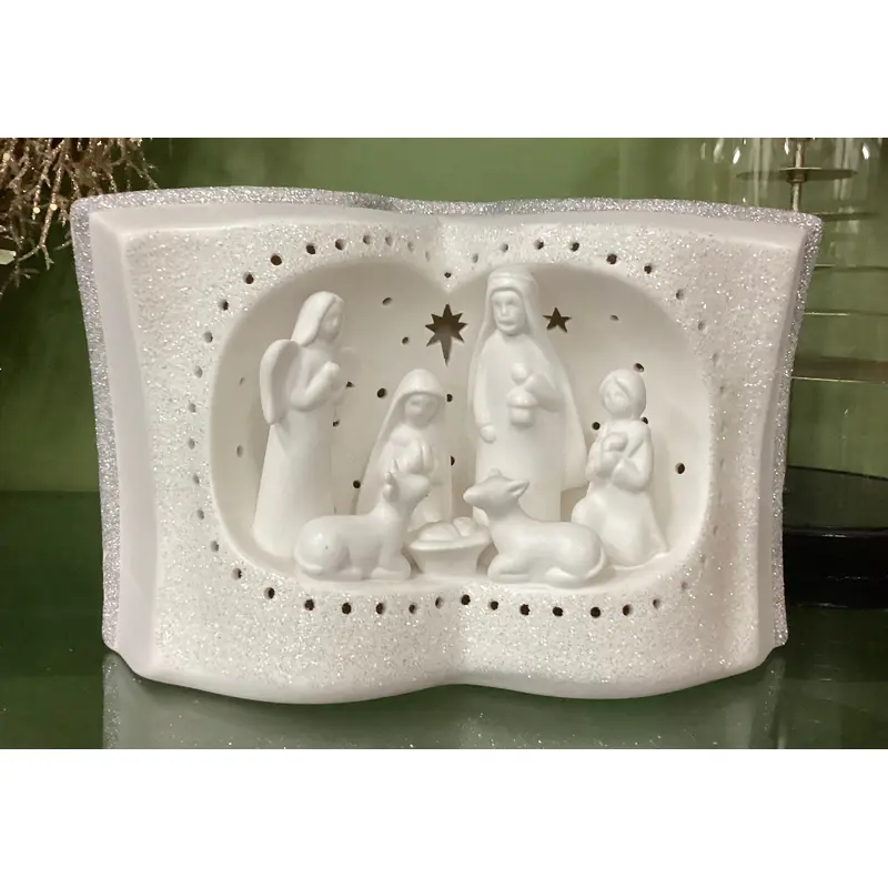 Xmas Ceramic Nativity Set In A Book