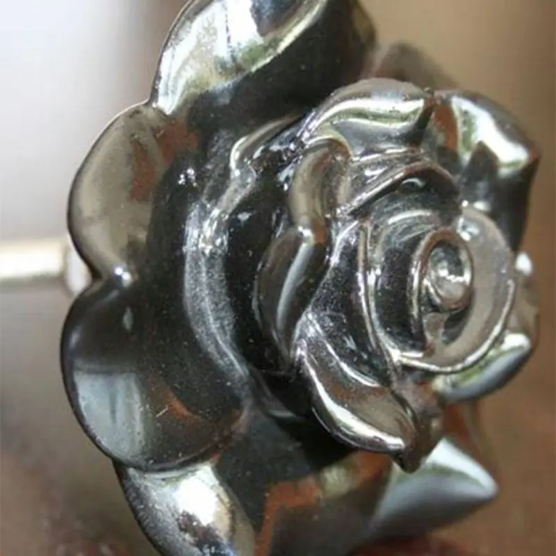 Door Knob Ceramic Rose Black set of 2