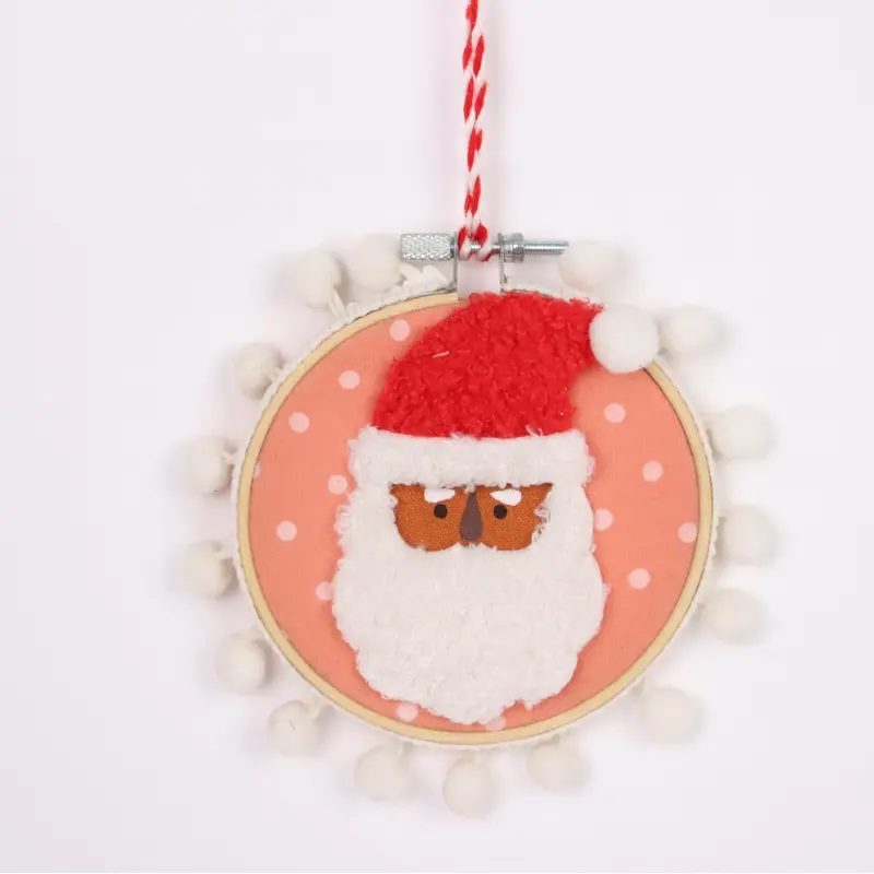 Fabric black Santa with pompoms ornament