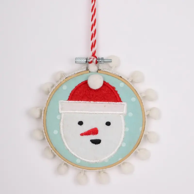 Fabric snowman with pompoms ornament