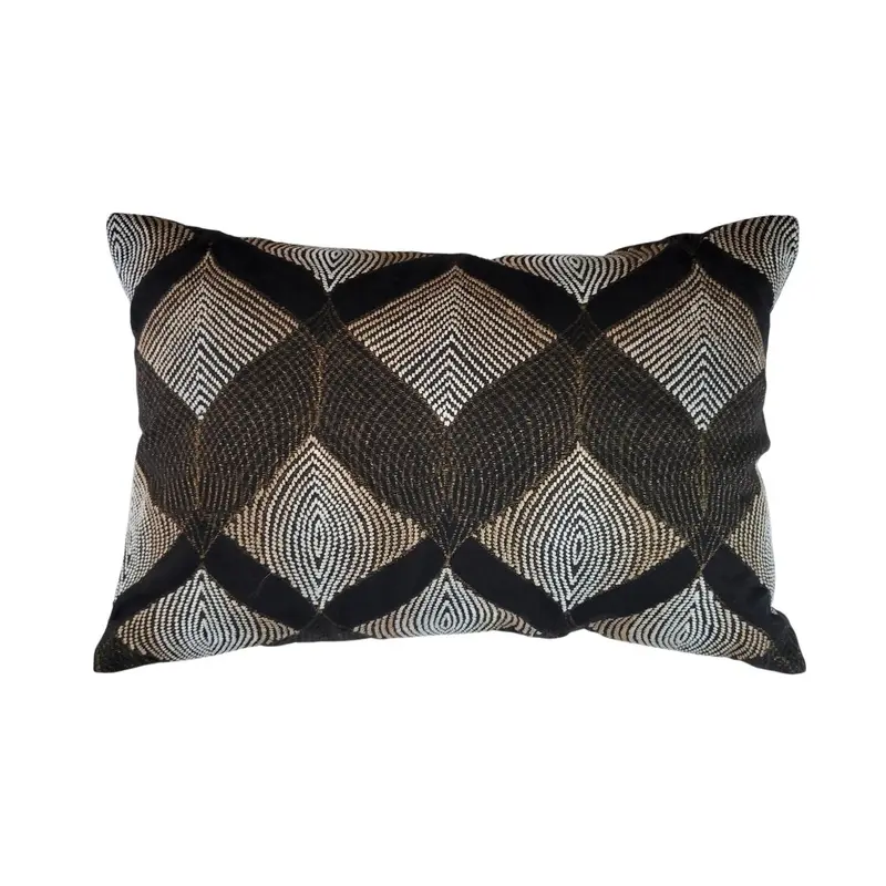 Hand-embroidered block print cushion 'Mayur'