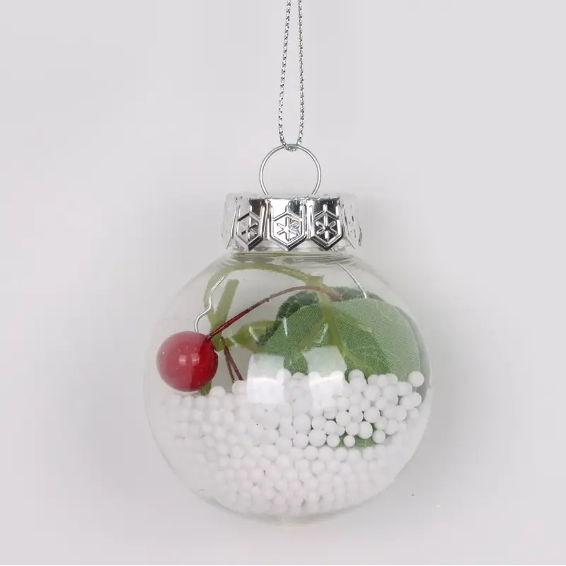 Plastic ball ornament with foam and faux flowers inside