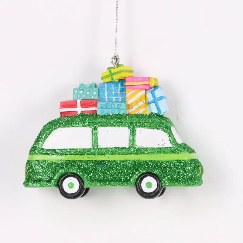 Resin green car with tree ornament