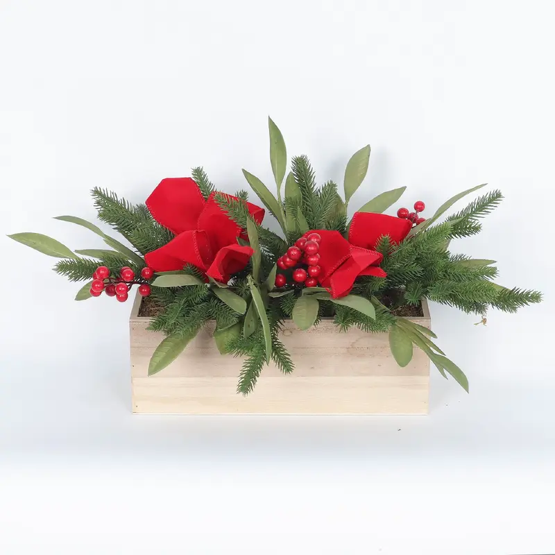 Velvet large ribbon leaves bundle with red berries