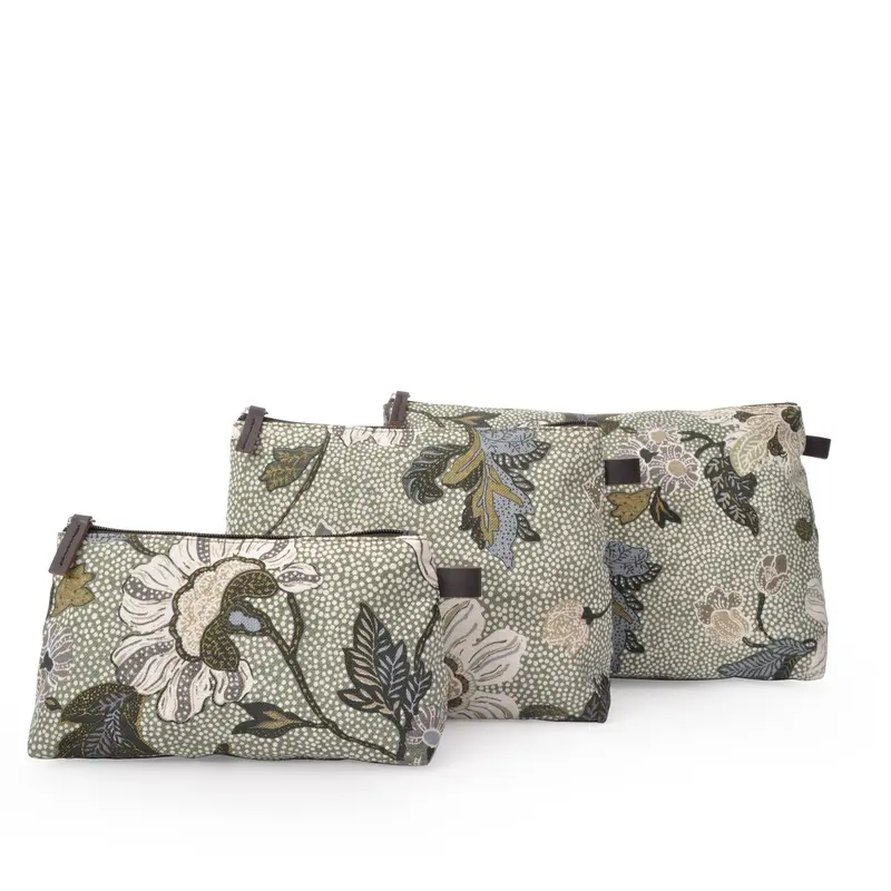 Cosmetic Bag Flower Linen Soft Green