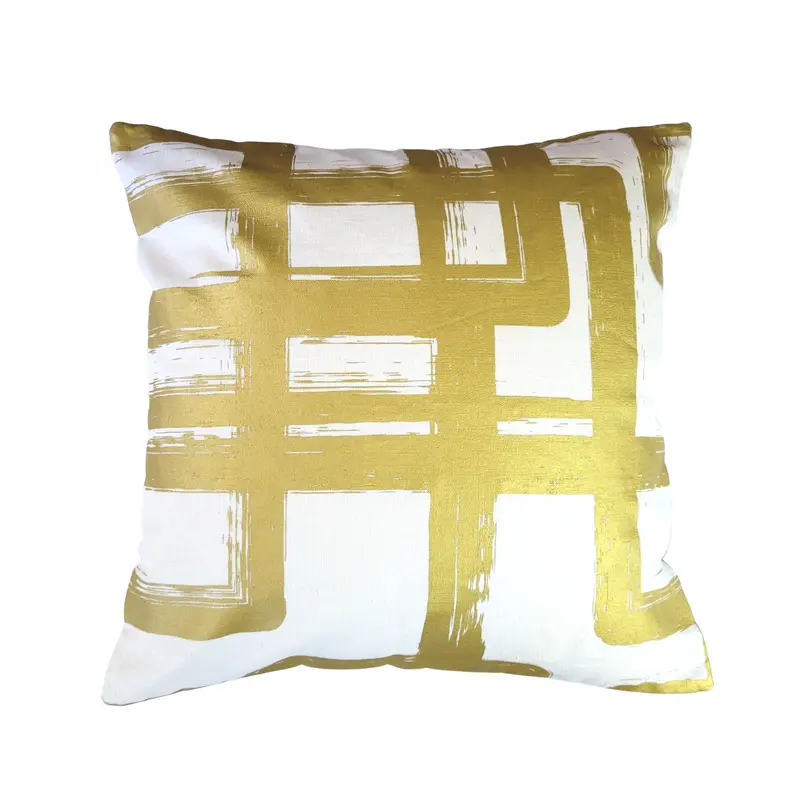 Graphic Brush Linen Gold & White Cushion