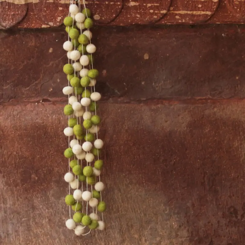 Handwoven Felt Pom-pom Green Garland