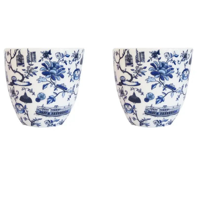 HK Toile Series Chinese Cup  Blue