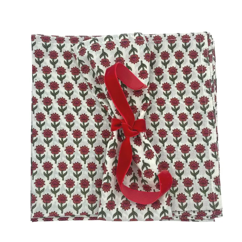 Block Print Napkins Little Red Flower Set of 6