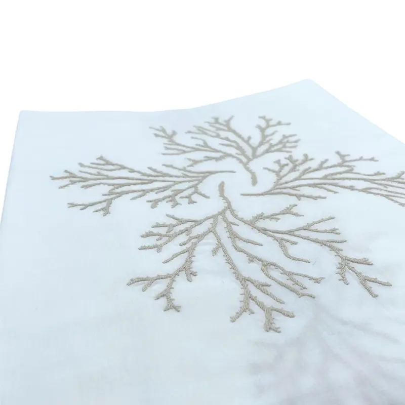Cotton Runner Hand Embroidered Branch Natural