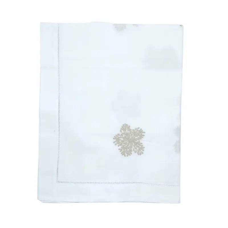 Cotton Runner Hand Embroidered Floral Natural