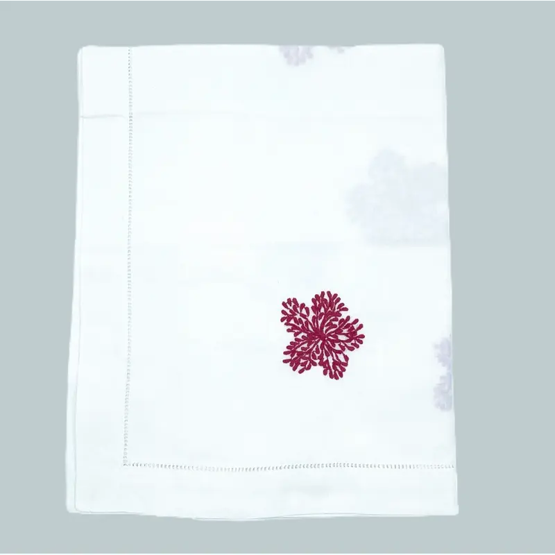 Cotton Runner Hand Embroidered Floral Red /White