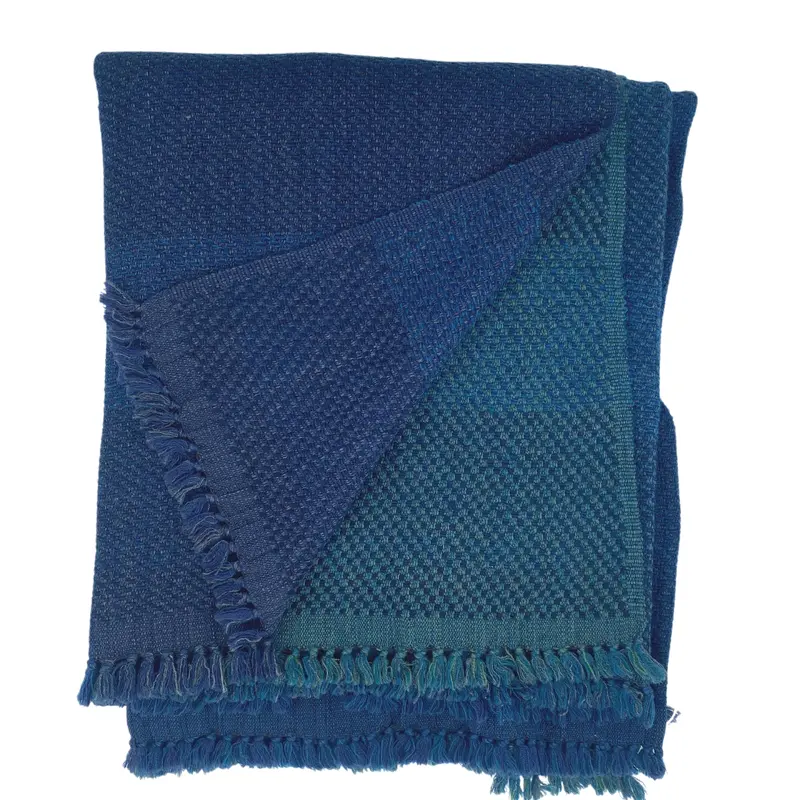 Handwoven Throw Silk & Linen Stripe Navy