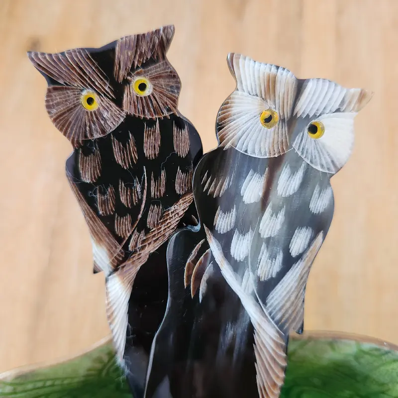 Horn Salad Server with Owl handle Set of 2