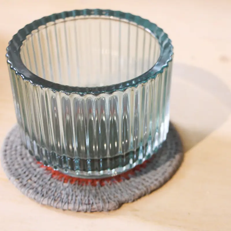 Ribbed Glass Tea Light Holder Teal Set of 3