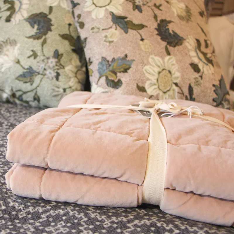 Washed Velvet Quilted Throw Clay