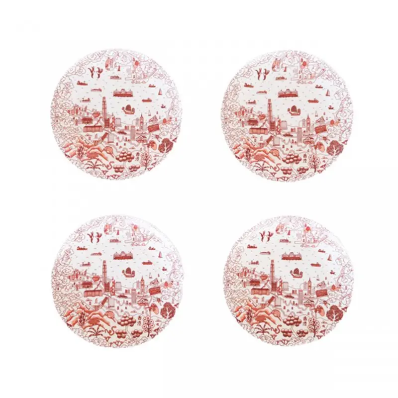 Willow Series HK  10.5'' Plate Red Set of 4