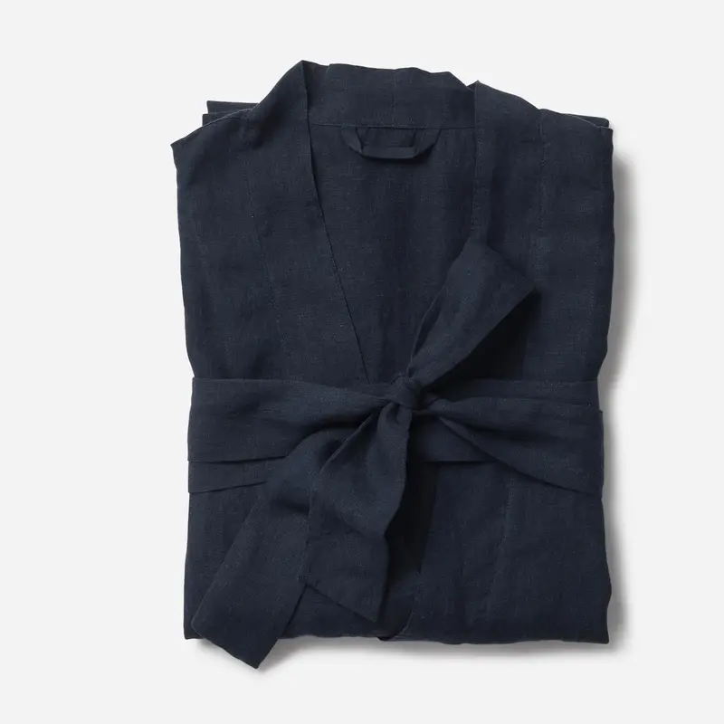 Beau Men's Linen Dressing Grown Navy