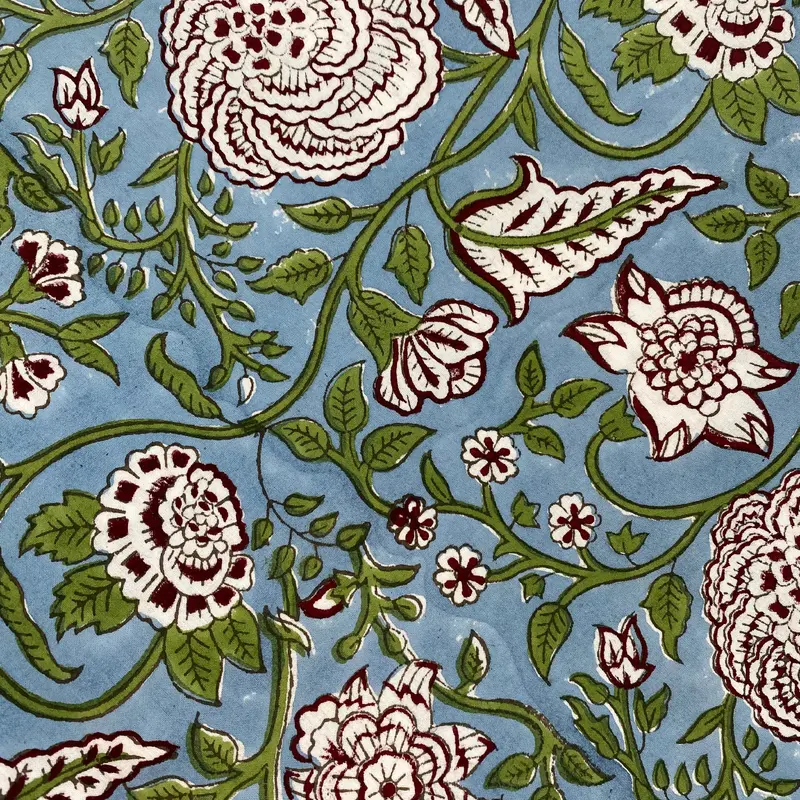 Block Print Tablecloth Floral Blue