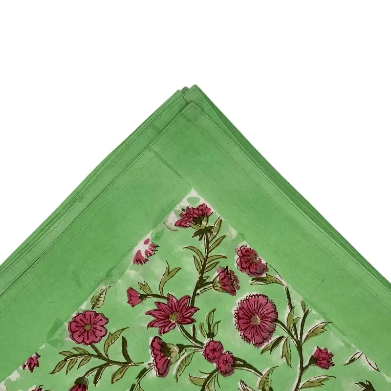 Block Print Tablecloth Floral Mint