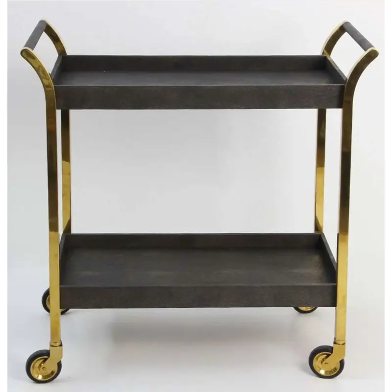 Faux Shagreen Drinks Trolley/Bar Cart With Handle - Seal  & Brass