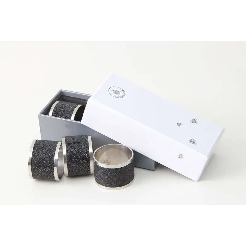 Faux Shagreen Napkin Rings Set of 4 Black