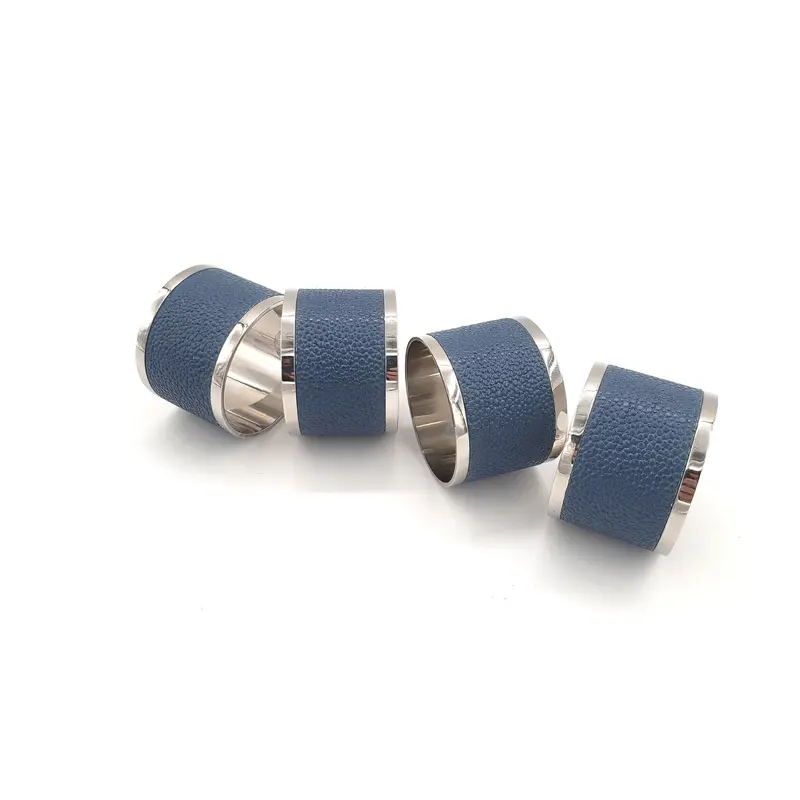 Faux Shagreen Napkin Rings Set of 4 Nile Blue