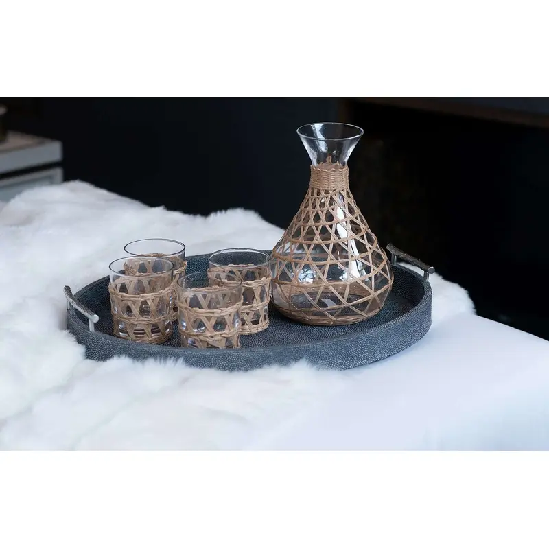 Faux Shagreen Oval Serving Tray Charcoal