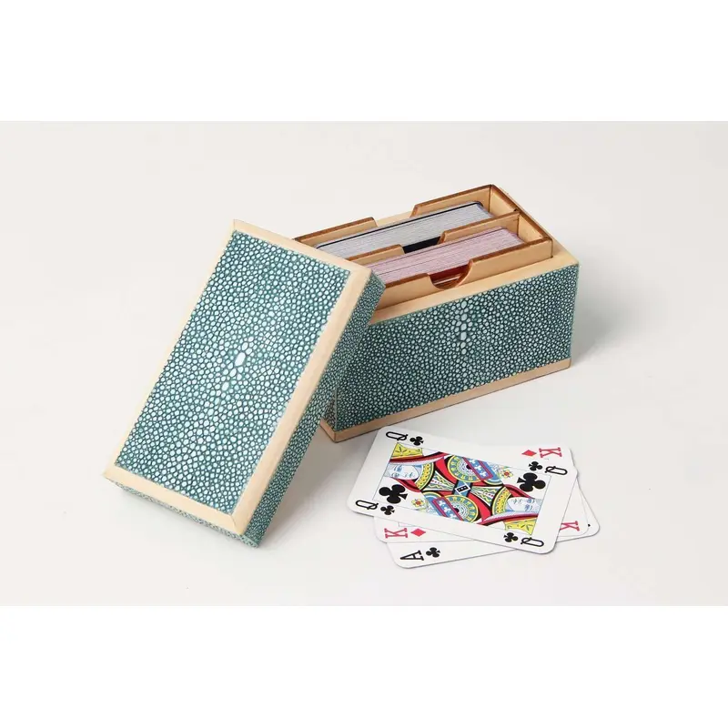 Faux Shagreen Playing Card Box Teal