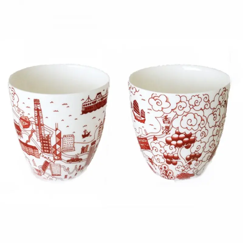 HK Toile Series Chinese Cup Red Set of 2