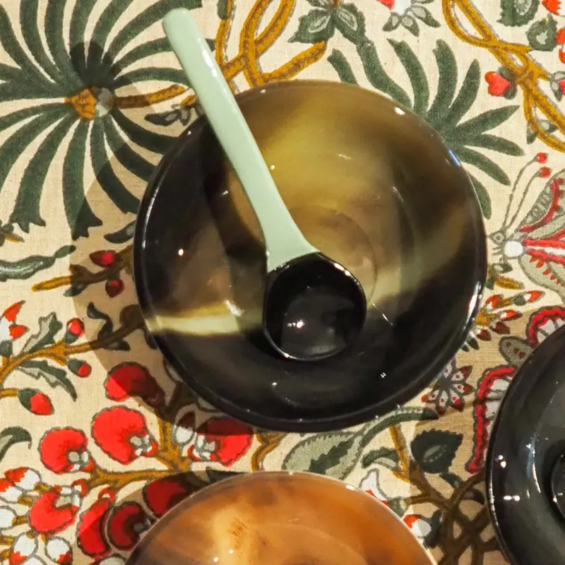 Horn Lacquer Sauce Bowl  with Spoon Set Teal