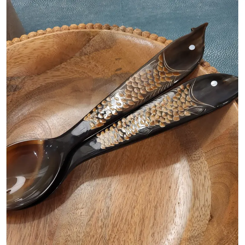 Horn Salad Server with Fish handle Set of 2
