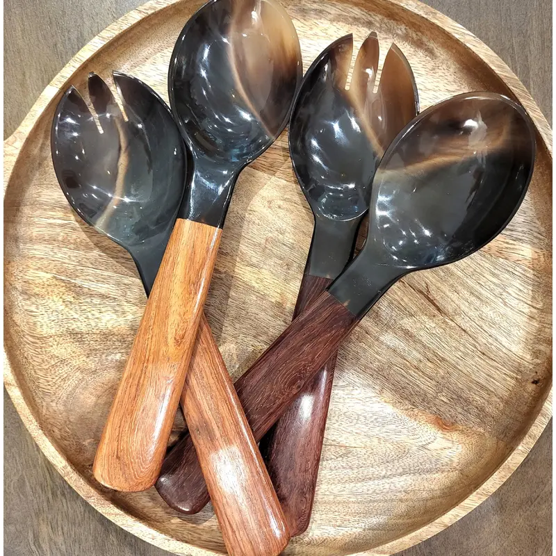 Horn Salad Servers Wooden Handle