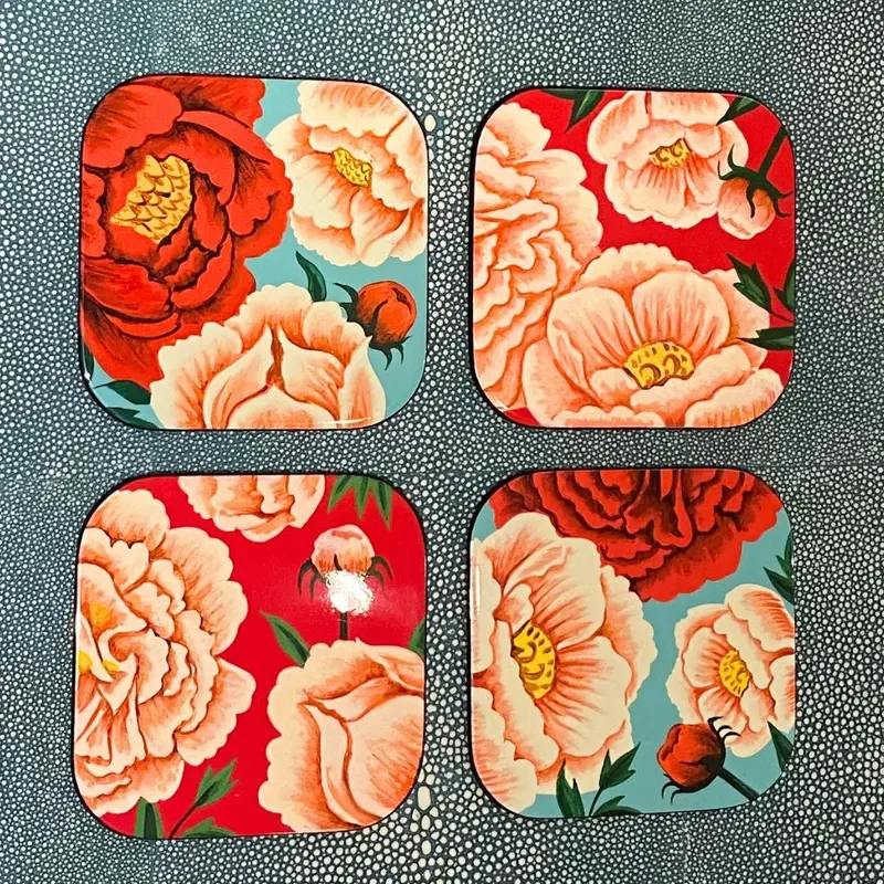 Lacquer Coaster Peonies Set of 4