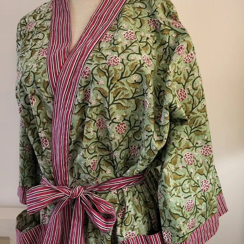 Robe Cotton Block Print Floral Sage