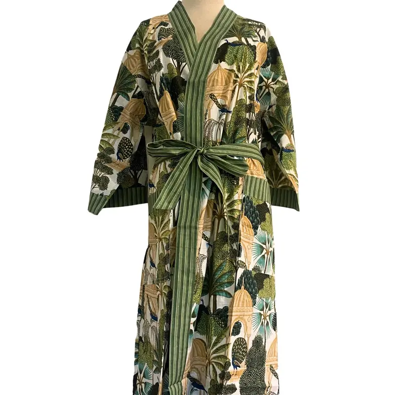 Robe Cotton Block Print Paradise White